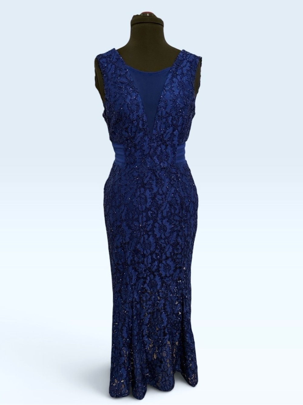 Enfocus Studio Cobalt Blue Sparkley Lace Maxi Dress